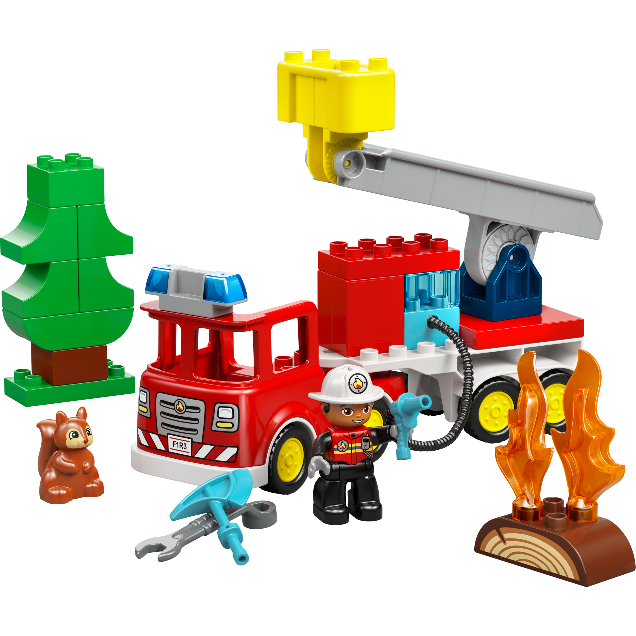Fire Truck With Hose And Firefighter